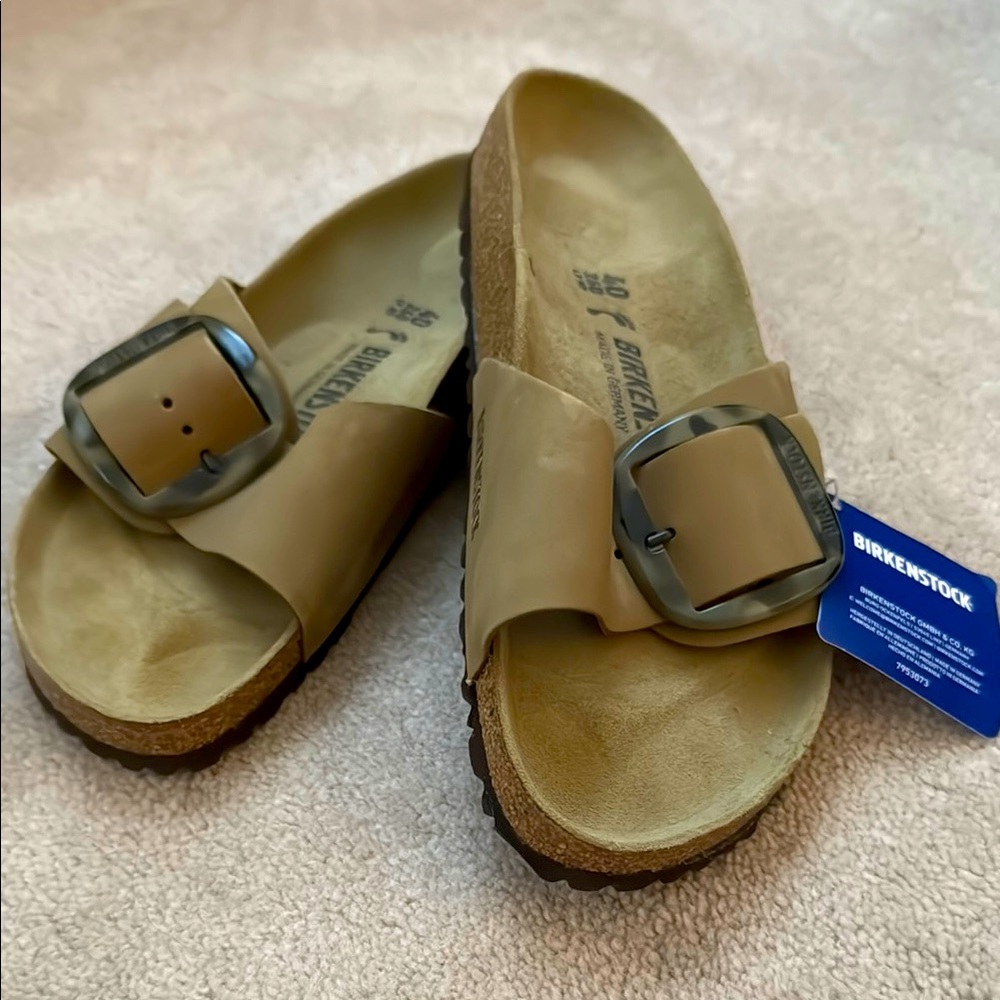 Birkenstock Beige Sandals with Oversized Buckle